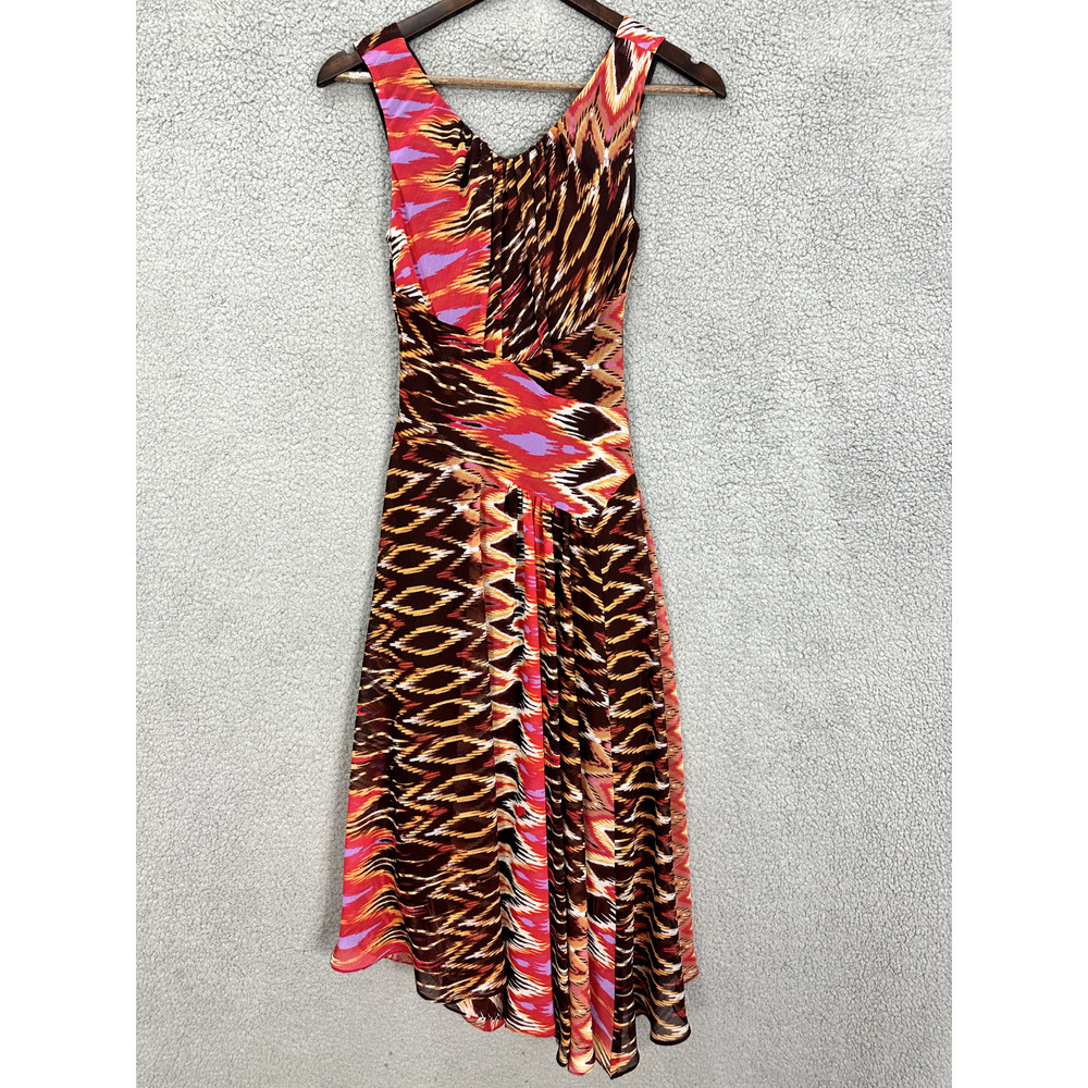 Vintage Y2K Midi Dress Womens 4 Geometric Chiffon Asymmetrical Hem Fairy Boho